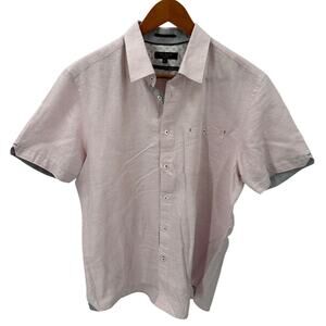 TED BAKER Cotton Linen Pink Short Sleeve Button Down Polo // XL